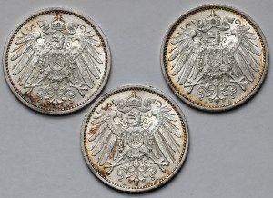 Germany, Prussia, 1 mark 1906-1911 - set (3pcs)
