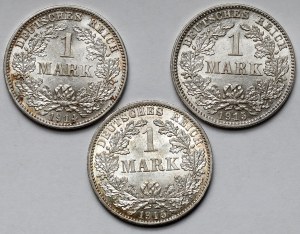 Německo, Prusko, 1 značka 1914-1915 - sada (3ks)