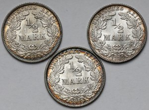 Germany, Prussia, 1/2 mark 1915 - set (3pcs)