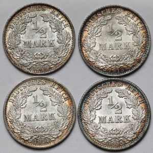 Německo, Prusko, 1/2 značky 1906-1915 - sada (4ks)