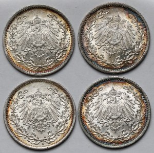 Nemecko, Prusko, 1/2 značky 1906-1915 - sada (4ks)