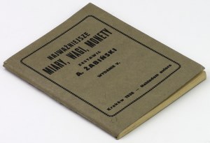 The most important measures, weights, coins, A. Zabinski 1938