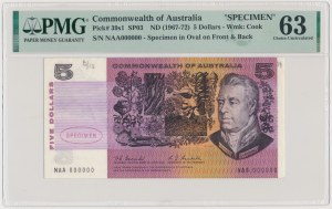 Austrálie, 5 dolarů ND (1967-72) - SPECIMEN