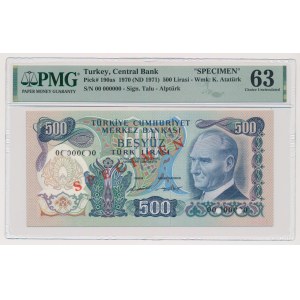 Turkey, SPECIMEN500 Lirasi 1970 (ND 1971)