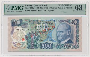 Turkey, SPECIMEN500 Lirasi 1970 (ND 1971)