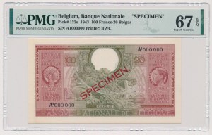 Belgicko, 100 frankov-20 belga 1943 - SPECIMEN