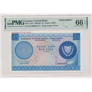 Cypr, 5 Pounds 1966-69 SPECIMEN