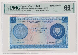 Cyprus, 5 Pounds 1966-69 SPECIMEN