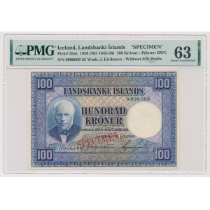 Iceland, 100 Krónur 1928 ND (1945-56) SPECIMEN