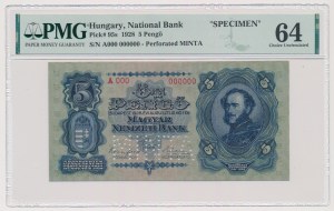 Węgry, 5 Pengö 1928 - SPECIMEN