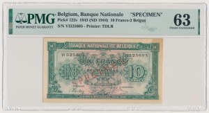 Belgia, SPECIMEN 10 Francs-2 Belgas 1943 (ND 1944)
