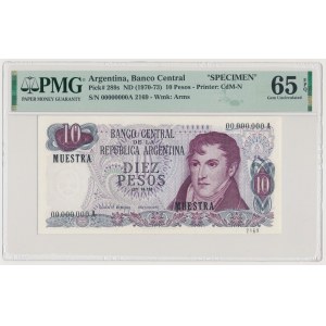 Argentyna, 10 Pesos ND (1970-73) Specimen 2169 MUESTRA 00.000.000 A