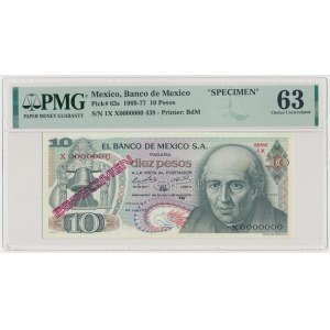 Meksyk, 10 Pesos 1970 Specimen ESPECIMEN Serie 1X X 0000000