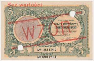 Bilet zdawkowy, 5 złotych 1925 Konstytucja - WZÓR - bez numeru wzoru