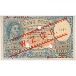 100 złotych 1919 - WZÓR - niski nadruk - perforacja