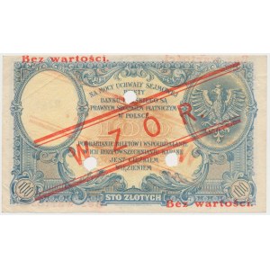 100 złotych 1919 - WZÓR - niski nadruk - perforacja