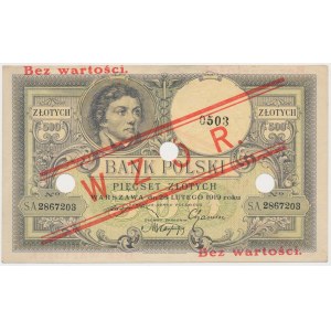 500 złotych 1919 - WZÓR - niski nadruk, z perforacją