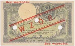 500 złotych 1919 - WZÓR - niski nadruk, z perforacją
