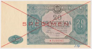 20 złotych 1946 - SPECIMEN - A 1234567