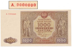 1.000 złotych 1946 - A. 0000000 - WZÓR bez nadruków