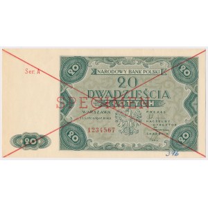 Nr 396. 20 złotych 1947 - SPECIMEN - Ser.A 1234567