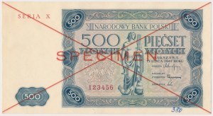 N° 380. 500 zloty 1947 - SPECIMEN - X 123456 - rare 