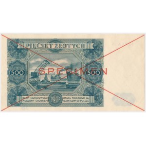 Nr 380. 500 złotych 1947 - SPECIMEN - X 123456 - rzadka pierwsza połowa