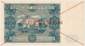N° 380. 500 zloty 1947 - SPECIMEN - X 123456 - rare 