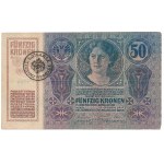 Austria, 10 - 100 Kronen 1912-1915 with Romanian stamps (4pcs)