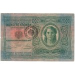 Austria, 10 - 100 Kronen 1912-1915 with Romanian stamps (4pcs)