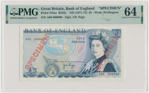 Great Britain, SPECIMEN 5 Pounds ND (1971-72)