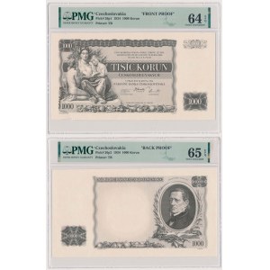 Czechoslovakia, FRONT & BLACK PROOFS 1.000 Korun 1934 (2pcs)