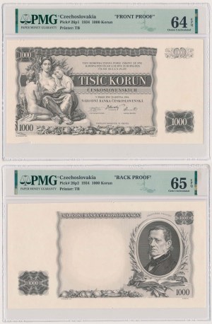 Czechoslovakia, FRONT & BLACK PROOFS 1.000 Korun 1934 (2pcs)