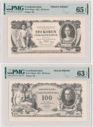 Czechoslovakia, FRONT & BLACK PROOFS 100 Korun 1931 (2pcs)