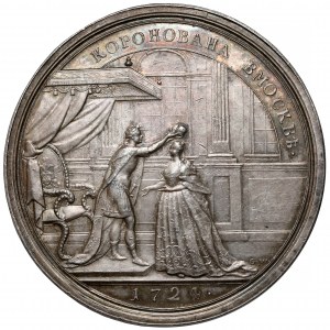 Rosja, Piotr I, Medal koronacja Katarzyny I, 1724 - w SREBRZE - rzadkość