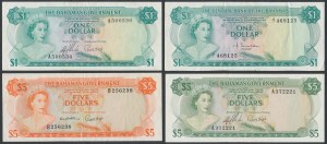 Bahamas, 1 und 5 Dollar 1965-1974 (4Stück)