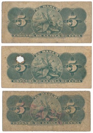 Cuba, 3x 5 Centavos 1896 (3pc)
