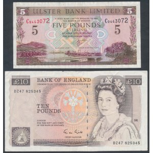 Northern Ireland, 5 Pounds & Great Britain, 10 Pounds (2pcs)