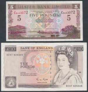 Northern Ireland, 5 Pounds & Great Britain, 10 Pounds (2pcs)