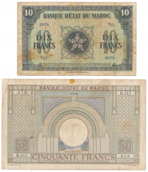 Maroc, 10 et 50 Francs 1938-1943 (2pc)
