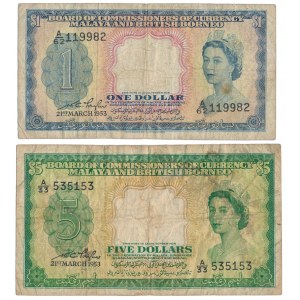 Malaya and British Borneo, 1 & 5 Dollars 1953 (2pcs)