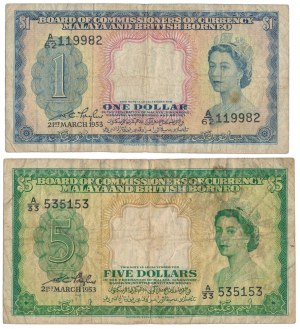 Malaya und Britisch Borneo, 1 und 5 Dollar 1953 (2Stück)