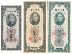 Čína, Šanghaj 5, 10 a 20 colných zlatých jednotiek 1930 (3ks)