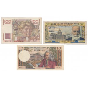 France, 10, 100 & 500 Francs 1952-1964 (3pcs)