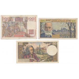 France, 10, 100 & 500 Francs 1952-1964 (3pcs)