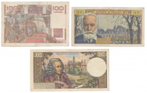 France, 10, 100 et 500 Francs 1952-1964 (3pc)