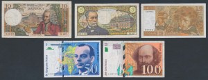 Francia, 5 -100 franchi 1965-1998 (5pc)
