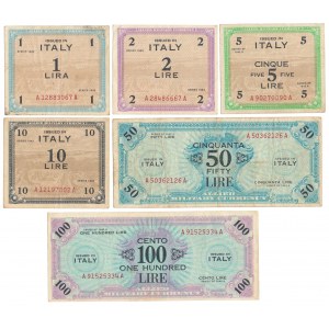 Italy, Allied Occupation WWII, 1 - 100 Lire 1943 (6pcs)
