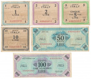 Itálie, spojenecká okupace 1 - 100 lir 1943 (6ks)