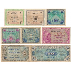 Allied Occupation WWII, set of banknotes (8pcs)
